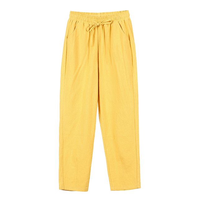 LUXUR Ladies Loungewear Mid Waisted Bottom Elastic Waist Trousers Basic Pants Solid Color Goose Yellow S