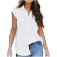 thumbnail image 1 of Timegard Womens Shirts Cap Sleeve Button up Lapel Neck Loose Comfy Solid Color Casual Work Tee Tops, 1 of 7