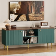 55'' Fluted TV Stand with 2 Doors&Adjustable Shelves, Mid Century Modern TV Stand, TV Cabinet TV Stands for Living Room Apartment