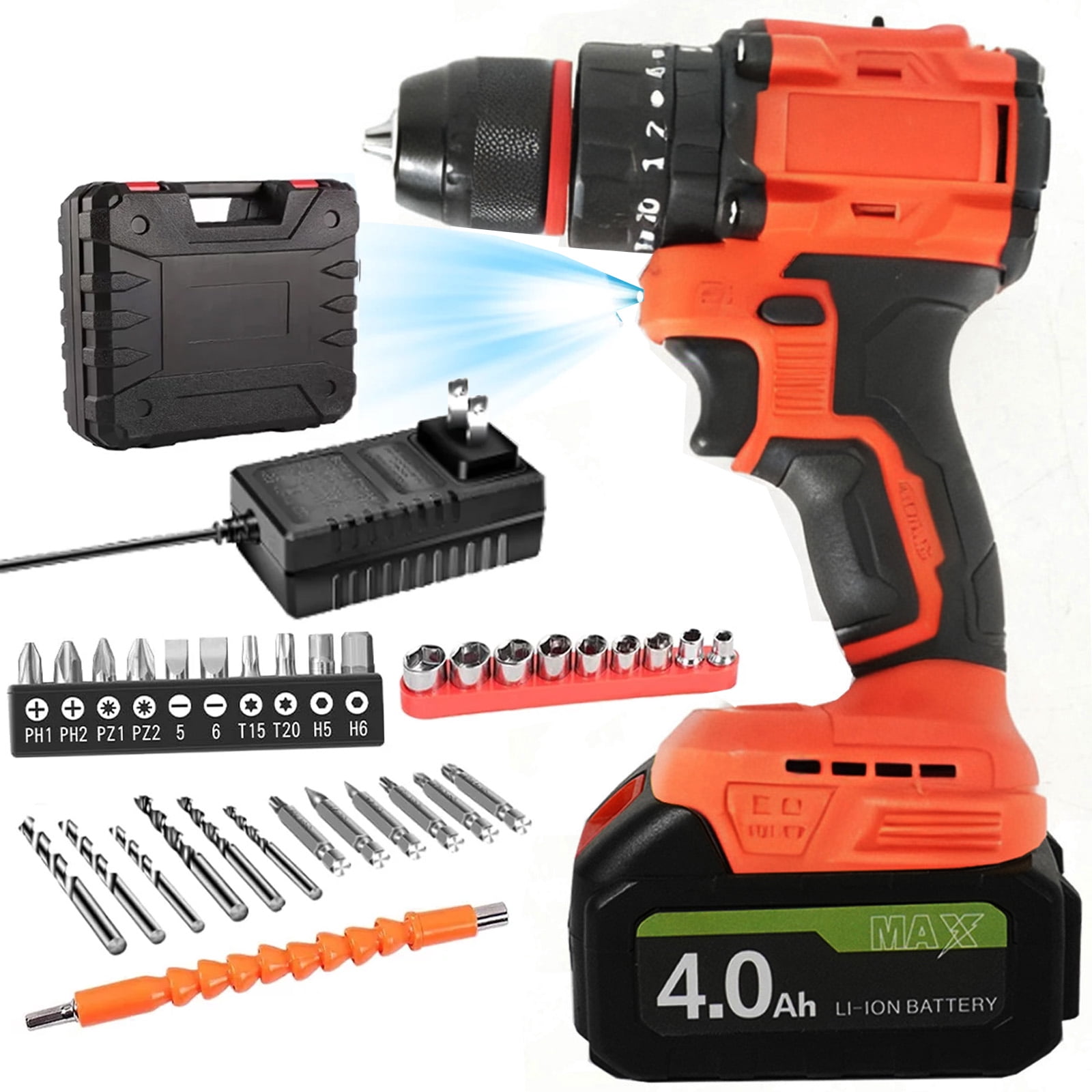 SUSUZI Cordless Drill Set, Power Drill Kit with Battery and Charger, 3/8-Inch Keyless Chuck