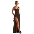 thumbnail image 3 of Robes Formelles pour Femmes Sans Manches Moulantes Froncées à Fente Haute Robe Maxi Cocktail Bal Brun TP, 3 of 8