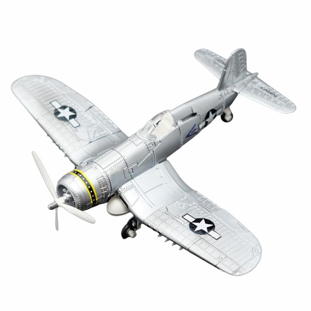 TISHITA Modèle d'Avion F4U Assemblé 1/48 Model Kit Chasseur 4D Bricolage Construction Jouet Éducatif Cadeaux. un Modèle en Plastique Détaillé d'Un Avion de Chasse F4U de la Seconde Guerre Mondiale à l'Échelle 1:48, Présentant une Finition Argentée avec des Décalcomanies Réalistes, Incluant des Insignes Militaires Américains sur les Ailes. le Modèle Mesure Environ 22x18 cm (8.66x7.09 Pouces) et Comprend des Détails Complexes comme une Hélice Rotative et des Panneaux d'Aile Texturés