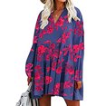 thumbnail image 4 of Fridja Robe d'Été Décontractée pour Femme à Col en V, Imprimé Floral, Manches Longues, Longueur Genou, 4 of 8
