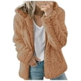 thumbnail image 1 of Womens Fuzzy Fleece Jackets 2023 Clearance Solid Zipper Sharpa Coat Fall Winter Warm Thick Hooded Jacket with Pockets, 1 of 6