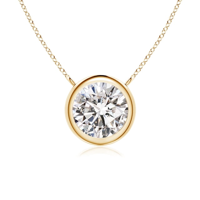 Angara Collier en Diamant Naturel - Collier Solitaire en Diamant Rond de 1 ct Serti Clos en Or Jaune 14K pour Femmes