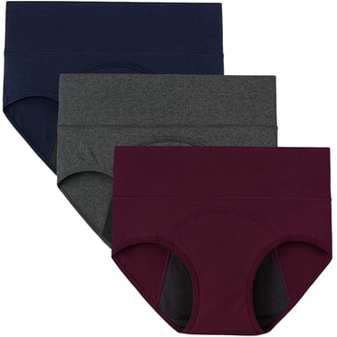 INNERSY Culottes Menstruelles pour Femmes Taille Haute Culottes Post-Partum Maternité Lot de 3 (m, Bourgogne&Marine&Gris avec Doublure Foncée)