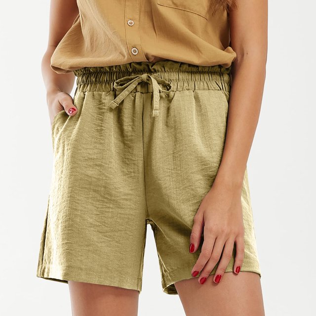 LSLJS Shorts de Sport Décontractés à Cordon pour Femmes, Couleur Unie, avec Poche, Shorts pour Femmes