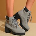 thumbnail image 2 of Platform Combat Boots for Women Trendy Leather Waterproof Non Slip Chunky High Heel Riding Ankle Booties, 2 of 5
