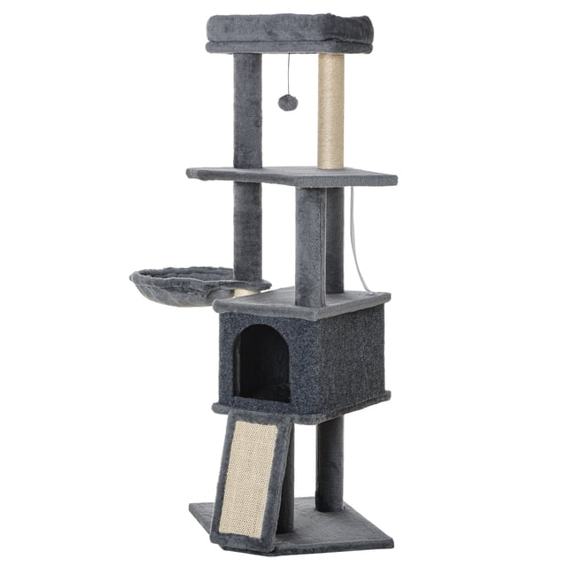 CoSoTower 50 Inch Cat Tree, Multi-Level Cat Tower with Sisal Scratching Posts and Ramp, Bed, Condo, Hammock, Toy Ball, Grey