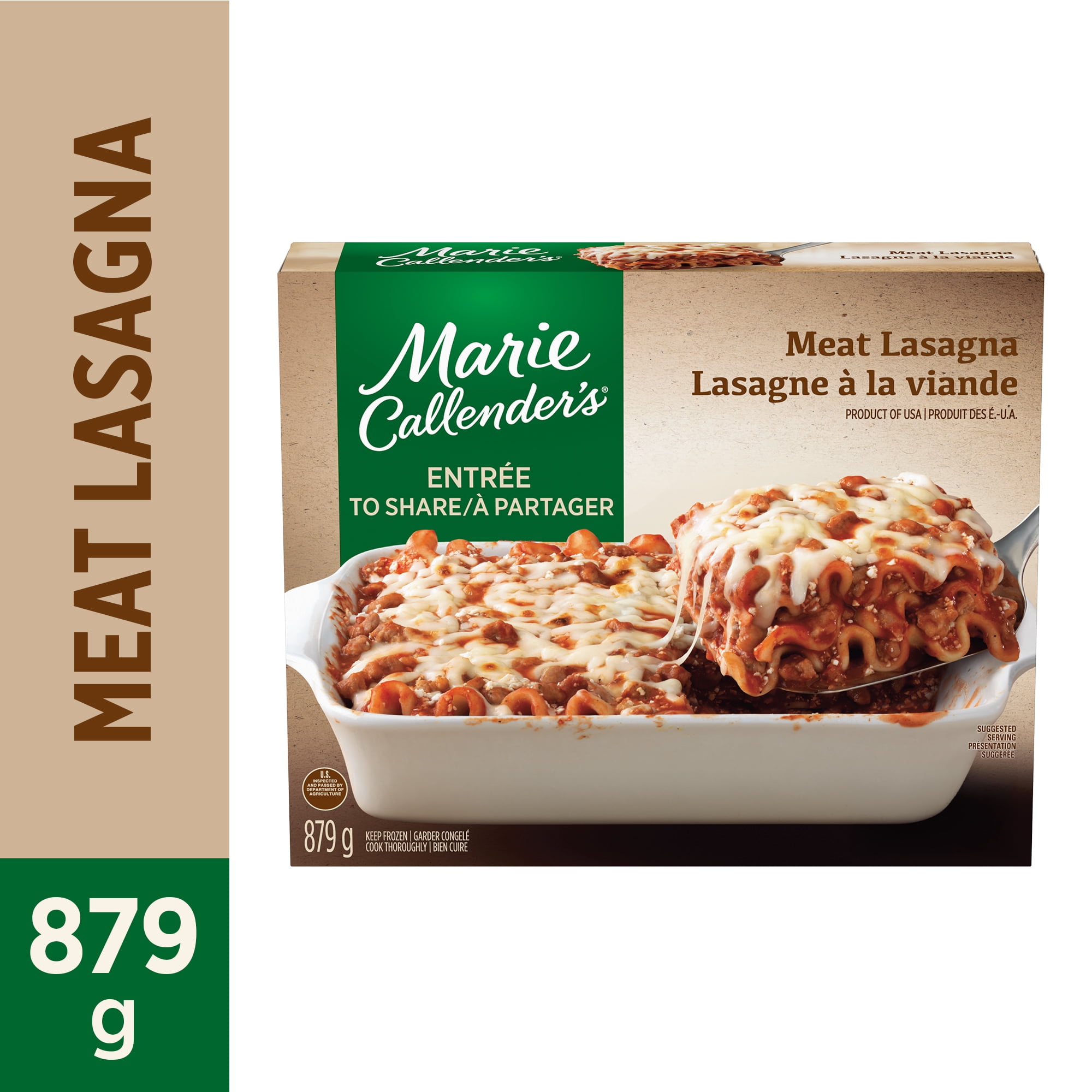 Marie Callender's Lasagne à la viande repas surgelé, Repas copieux, Avec pâtes entièrement cuisinées par nous et tomates mûries sur pied, Fait avec du bœuf et du porc Lasagne à la viande repas surgelé, 879g