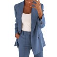thumbnail image 1 of Pisexur Women's Two Piece Outfits Solid Color Long Sleeve Button Suit Blazer Jacket Wide Leg Pants Matching Set with Pockets Business Work Casual Suit Sets Plus Size S-5XL, 1 of 3