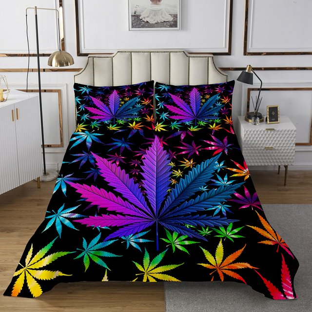 Erosebridal Gradient Leaves Bedspread Sets Queen Size, Botanical Bed Quilt, Fall leaf Decor, 3 Pieces