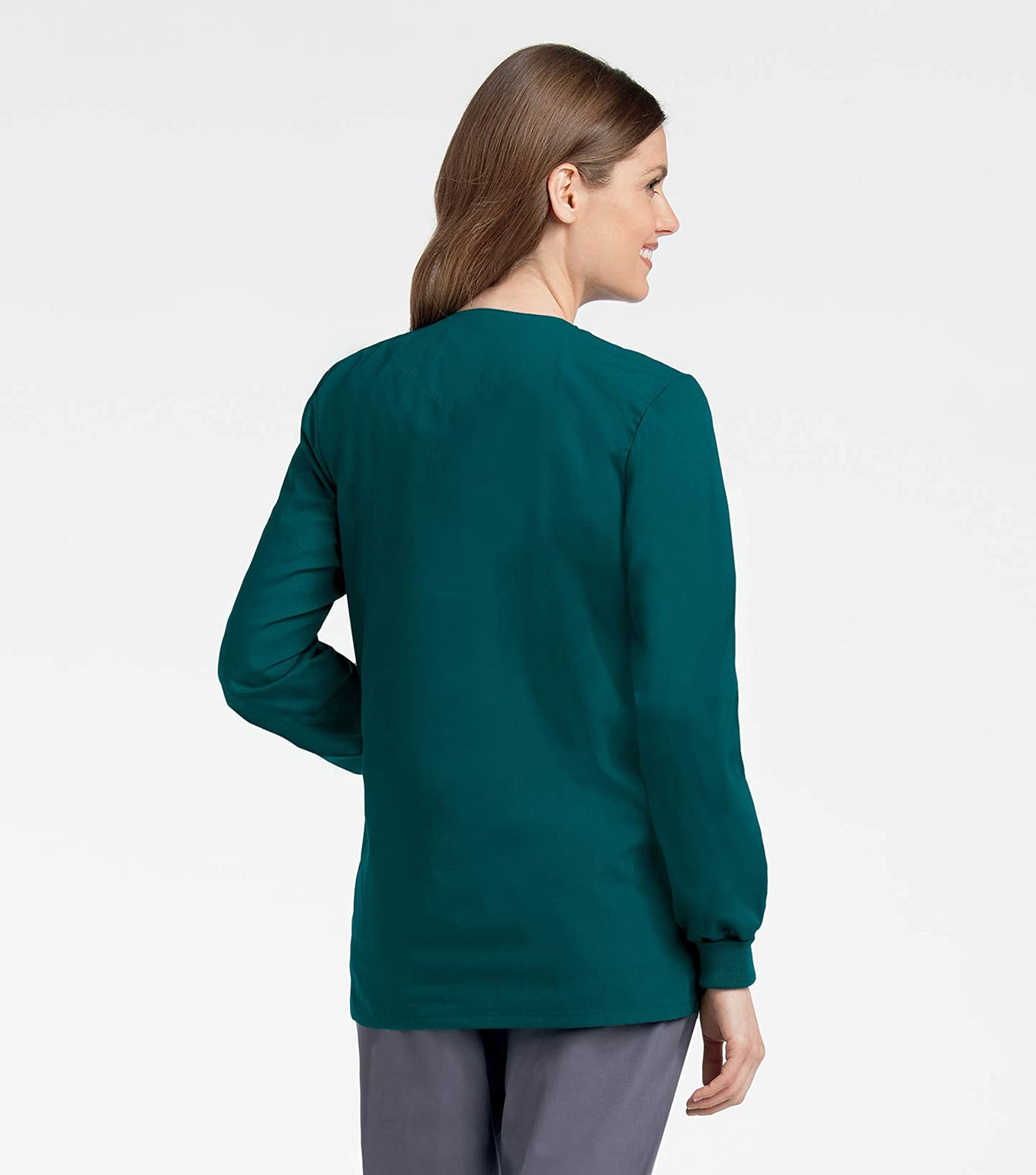 Landau Essentials Women's Classic Relaxed Fit 4 Pocket Crew Neck Scrub Jacket