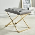 thumbnail image 3 of Contemporary Velvet & Stainless Steel Bench in Grey & Gold, 3 of 6