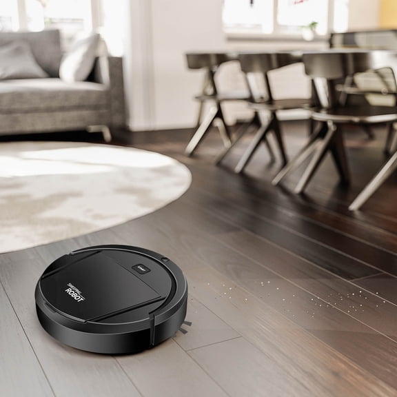 PRETXORVE Robot Aspirateur Balayeuse Robot Mince Silencieux Nettoie les Planchers Durs Jusqu'aux Tapis à Poils Moyens Modes de Nettoyage Multiples Intégrés Aspirateur