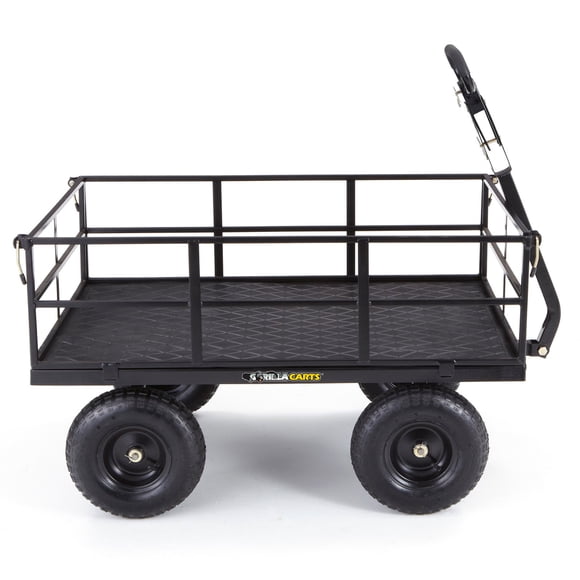 Gorilla Carts Chariot Utilitaire en Acier Remorquable avec Panneaux Latéraux Amovibles, Capacité de 1200 lb, Noir