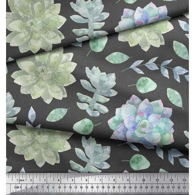 Soimoi Gray Rayon Fabric Leaves & Flower Floral Print Fabric by Yard 42 Inch Wide