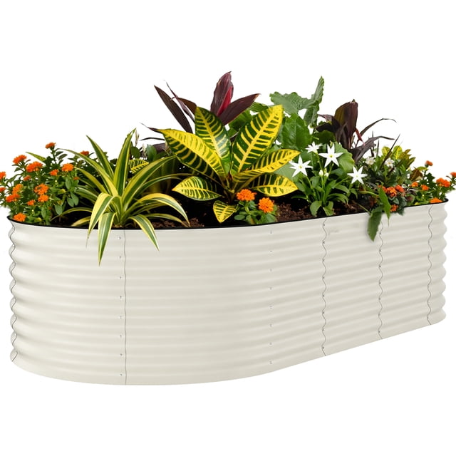 Heavy-Duty Galvanized Raised Garden Bed, 8x4x2ft Oval Metal Planter Box, Rust-Resistant, Bottomless, Tool-Complimentary Assembly for Vegetables, Flowers & Herbs, Weatherproof, with Anti-Cut Strips