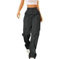 thumbnail image 1 of Chbgutlmr Pantalon Cargo Femme Jambe Droite Bouton Taille Élastique Ample Décontracté Plein Air Randonnée Camping Pantalon, 1 of 6
