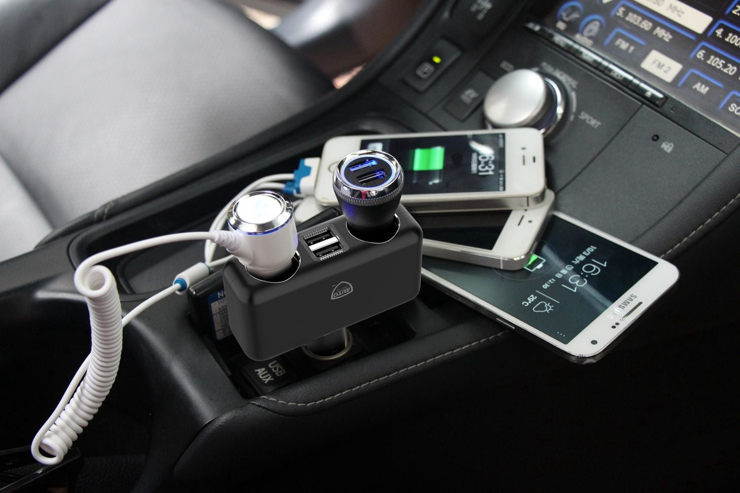 Adaptateur de prise allume-cigare AutoDrive double 12 V / 24 V avec deux ports de charge USB, compatible avec les smartphones et les tablettes