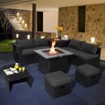 thumbnail image 2 of Patiojoy Canapé Sectionnel d'Extérieur en Rotin PE Tressé 9 Pcs avec Table de Foyer au Gaz de 35 Pouces, Ensemble de Conversation de Patio Gain de Place avec Coffre de Rangement Gris, 2 of 10