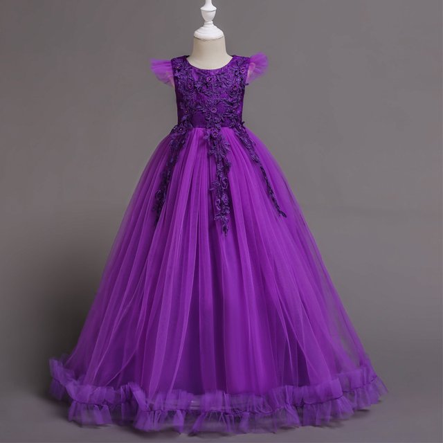 Liquidation et Promo, Robe d'Été pour Fille, Sans Manches à Volants en Dentelle, Broderie à Col Rond, Jupe Princesse en Tulle avec Nœud, Tenue Décontractée pour Fête, Tenue de Festival, Légère, Respirante, Âge 4-12 Style Chic Décontracté
