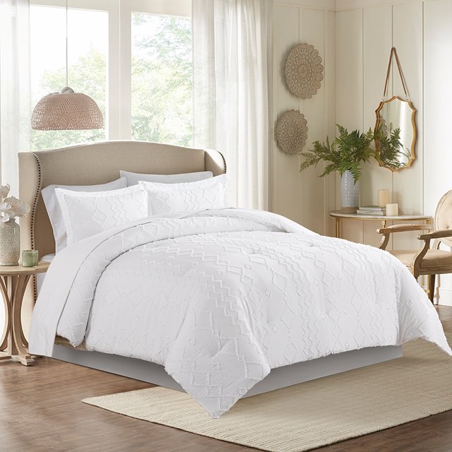 JML Ensemble de Literie 3 Pcs Très Grand, 1 Couette, 2 Taies d'Oreiller, Design Géométrique, Blanc