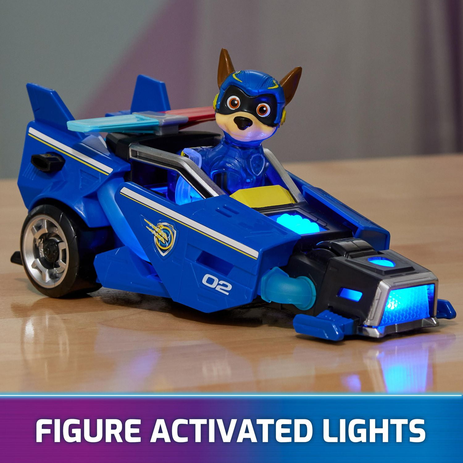 PAW Patrol : La Super Patrouille le film, Voiture avec figurine articulée Chase Super-Chiots, sons et lumières, jouets pour filles et garçons camion partir de 3 ans