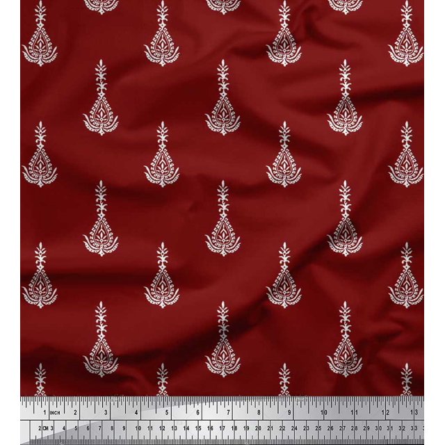 Soimoi Viscose Chiffon Fabric Leaves & Floral Block Print Fabric by The Yard 42 Inch Wide