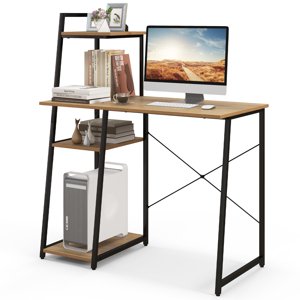 Patiojoy Bureau d'ordinateur avec 3-tier Bureau de bureau à la maison Bureau de stockage avec CPU Stand naturel & noir