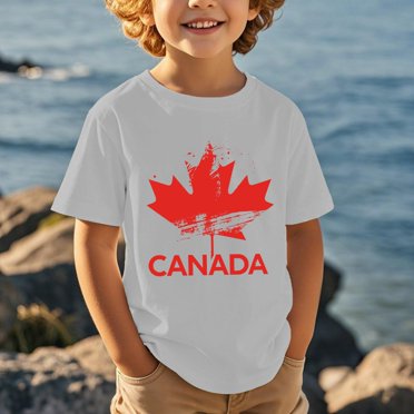 Chandails Fête du Canada pour Tout-Petits Garçon Fille, Imprimé Drapeau du Canada, Chandails à Manches Courtes Garçons, T-Shirts Doux pour Enfants, Vêtements Garçons 3T