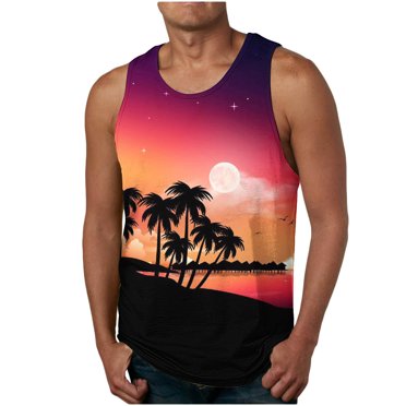 CEHVOM Débardeur de Basketball Palmier pour Hommes, Débardeur Hawaïen Hommes Cool Imprimé Graphique Sans Manches Débardeur de Plage, Débardeur Muscle pour Entraînement Gym Jogging, Débardeurs Vacances d'Été Hawaii