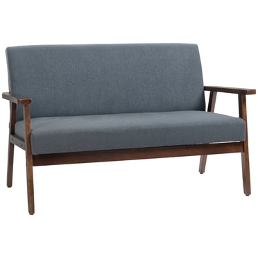 HOMCOM Causeuse Moderne Canapé 2 Places avec Pattes en Bois de Caoutchouc, Blanc Crème