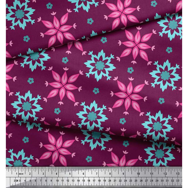 Soimoi Silk Fabric Artistic Floral Printed Craft Fabric by the Yard 42 Inch Wide