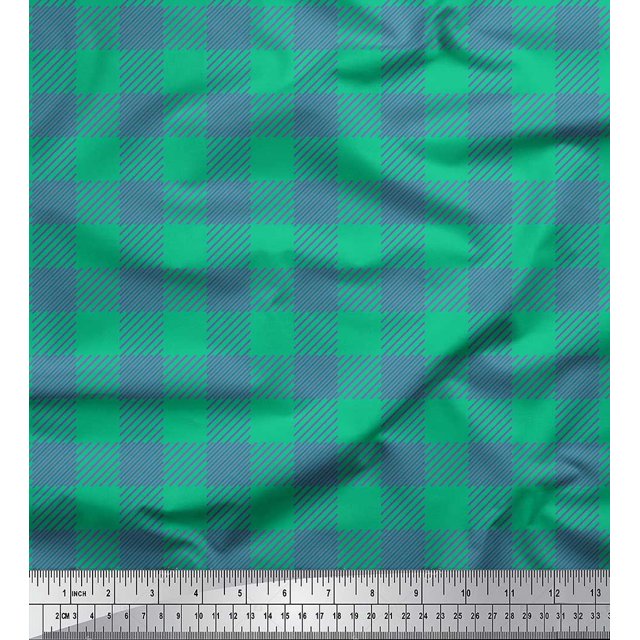 Soimoi Green Modal Satin Fabric Check Check Print Sewing Fabric Yard 42 Inch Wide