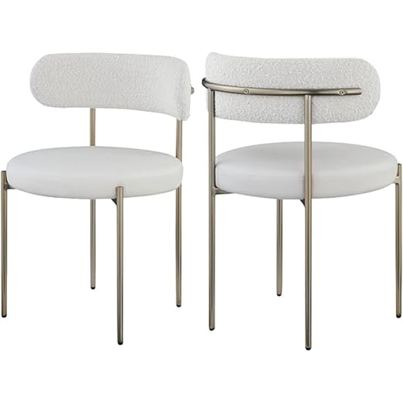 Urban Oasis Dining Chairs Set of 2, Modern Dining Chairs Mid-Century, Round Kitchen Chairs, Boucle Fabric and Faux Leather Dining Chair with Metal Legs, Kitchen Dining Room