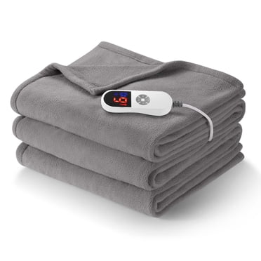 Couverture Chauffante Électrique Format Double 72 Pieds' x 84 Pieds' avec 6 Niveaux de Chauffage, Minuteries 10 H, certification ETL, Lavable à la Machine - Gris