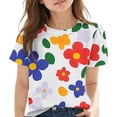 thumbnail image 1 of Zpanxa T-Shirts d'Été pour Filles Imprimé Manches Courtes T-Shirt Col Rond Tee avec Polyester Spandex 4 Ans, 1 of 7