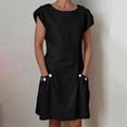 thumbnail image 1 of LOVZFMLL Women's New Solid Button Double Pocket Contrast Round Neck Dress Black S, 1 of 8