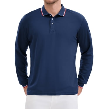 INSPIRE CHIC Men's Top Classic Regular Fit Solid Color Long Sleeves Business Golf Polo Shirt L Navy Blue