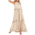 thumbnail image 2 of Robes d'Été pour Femmes 2025 Robe Maxi Sans Manches Décontractée Fluide à Volants Élégante Unie Beige TTG, 2 of 5