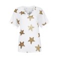 thumbnail image 4 of T-Shirts d'Été pour Femmes Col en V Imprimé Étoile Manches Courtes Dentelle Patchwork Blouse, 4 of 9