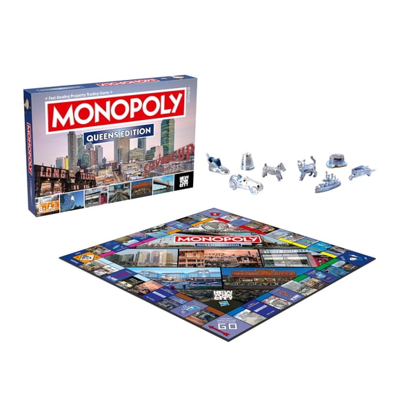 Monopoly Jeu de Société Queens NY Edition : 2 à 6 Joueurs, Jeux de Société Familiaux pour Enfants et Adultes, Jeux de Société pour Enfants de 8 Ans et Plus, pour Enfants et Adultes, Idéal pour une Soirée Jeux