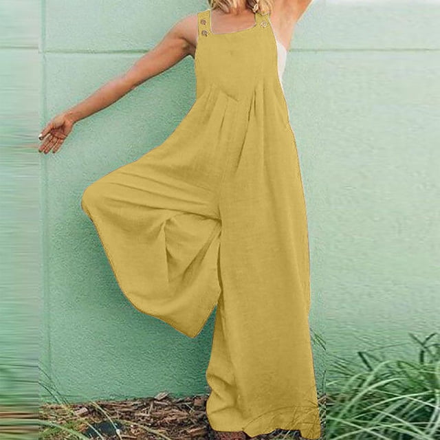 CEHVOM Womens Fashion Retro Rompers Suspender Solid Jumpsuit Cotton Pants