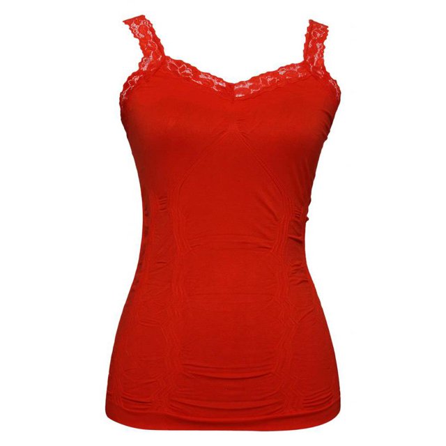 Womens Lace Trim Camisoles - Fire Red