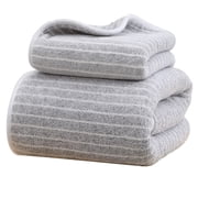 yulier 2 Piece Towel Set, Striped Hand Towel and Bath Towel, Thick Soft Absorbent Quick Drying Face Towel and Bath Towel for Bathroom, Shower Towels, Gray