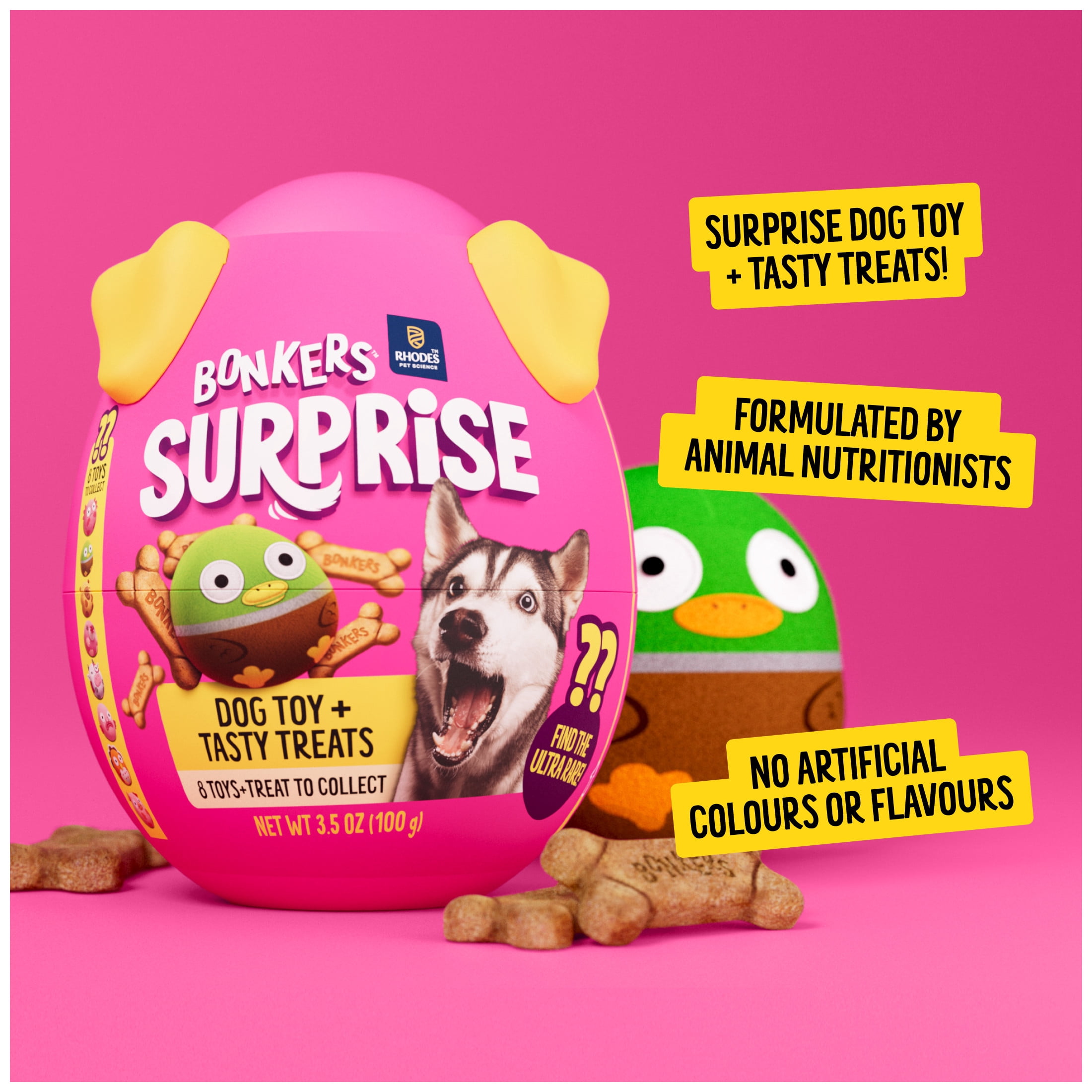 BONKERS Surprise Biscuits pour chien à saveur poulet avec jouet surprise
