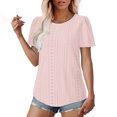 thumbnail image 3 of Timegard Hauts à Oeillets pour Femmes Col Rond Froncé Manches Courtes Ample Été Plage Décontracté Confortable Haut T-Shirt, 3 of 7