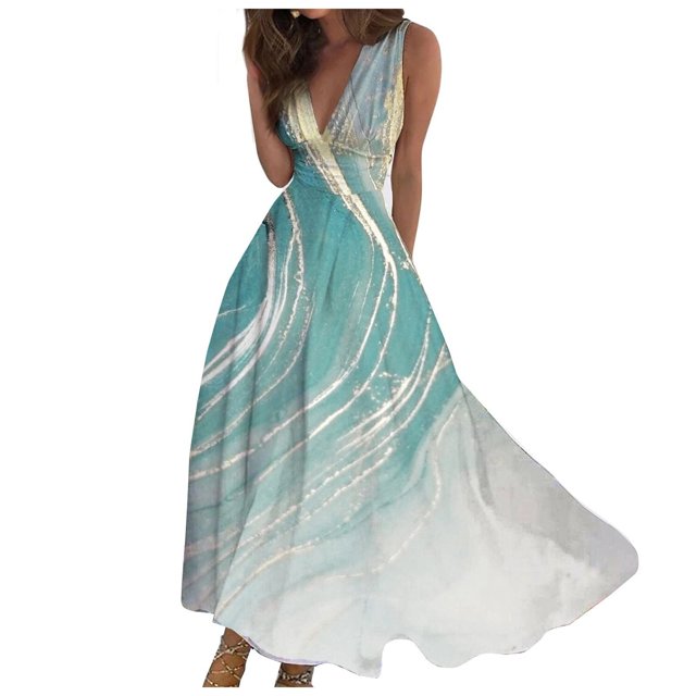 TJAZFJPA Robe Blanche Grande Taille Femme Mode Printemps et Été Imprimée Sans Manches Col en V Fermeture Éclair Latérale Robe Style Robes Blanches pour Femmes Robes d'Été de Mariage pour Femmes Plage