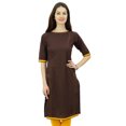 thumbnail image 2 of Phagun Kurti Indienne pour Femmes, Brun Uni, Tunique en Coton, Kurta Droite Régulière - 4, 2 of 2